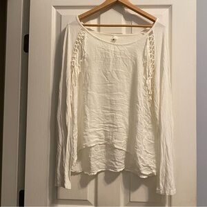 Aeropostale Tokyo Darling Boho Ivory Crochet Fringe Long Sleeve Top - L